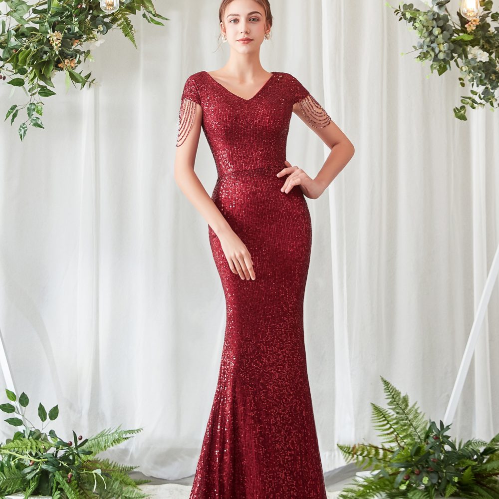 V-Neck Sequins Formal Bridesmaid Dress – Adela Designs