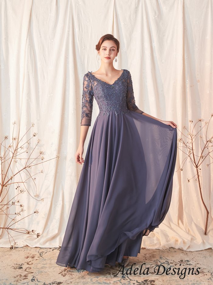 3/4 Sleeves Chiffon Mother of The Bride Dress – Adela Designs