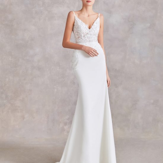 Mermaid Stretch Bridal Gown With V Neck – Adela Designs