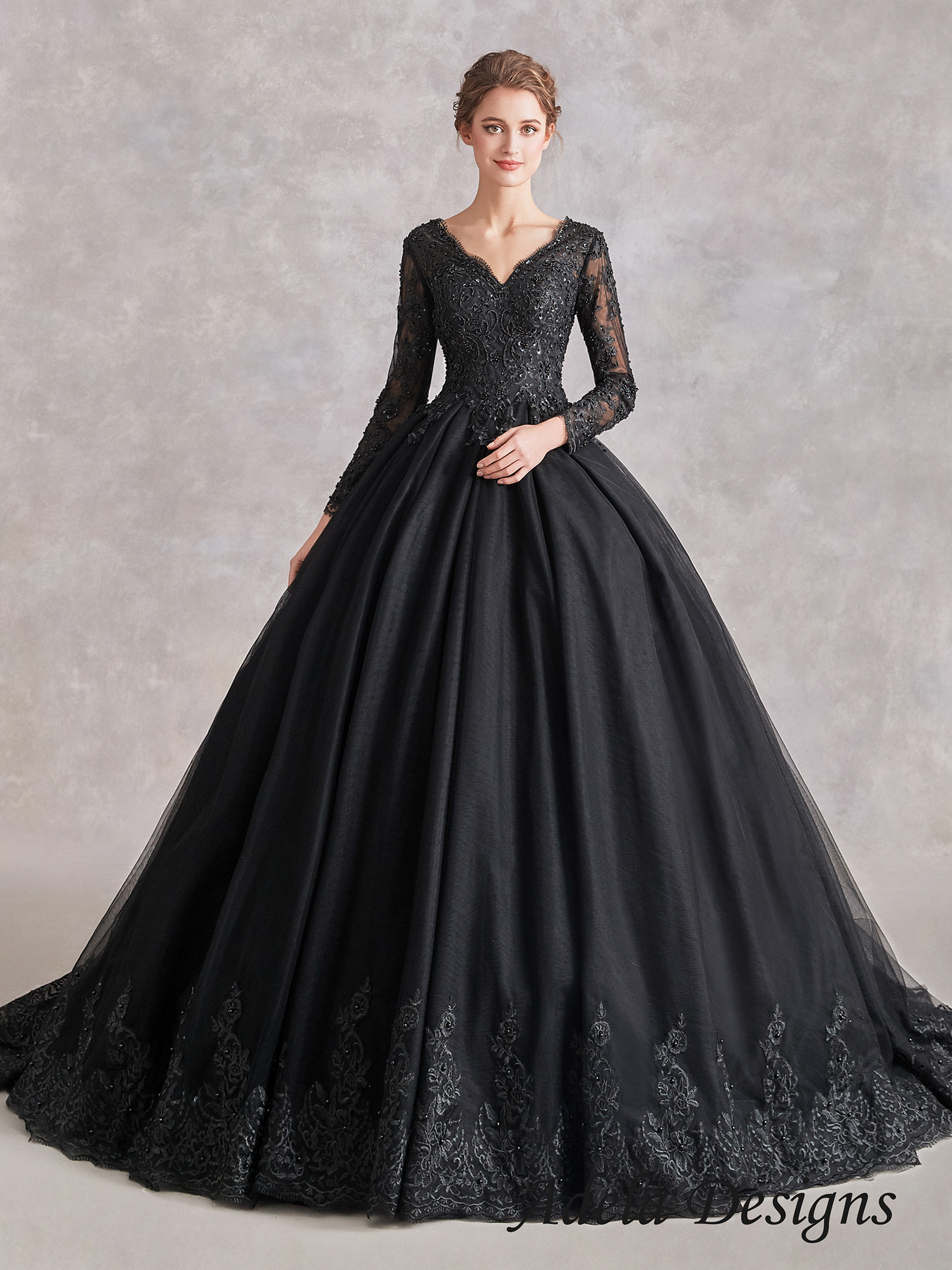 Gothic Black Ball Gown Wedding Dress Adela Designs