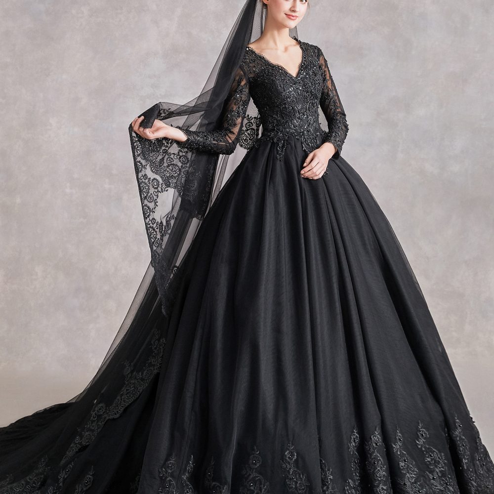 Gothic Black Ball Gown Wedding Dress – Adela Designs