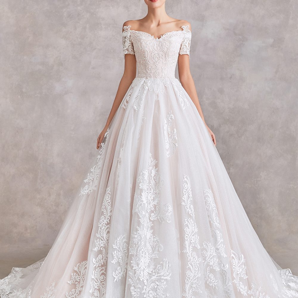 Ball Gown Wedding Dress With Off Shoulder – Adela Designs