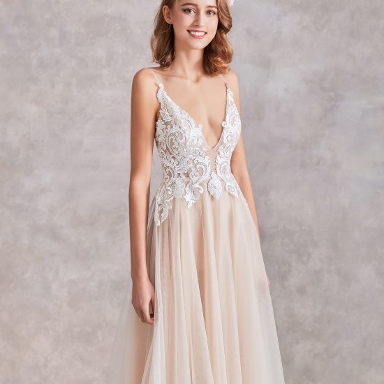 Sexy Champagne Boho Wedding Dress – Adela Designs