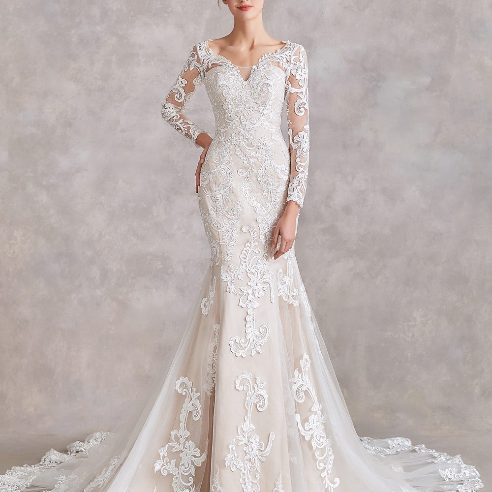 Champagne Lace Wedding Dress – Adela Designs