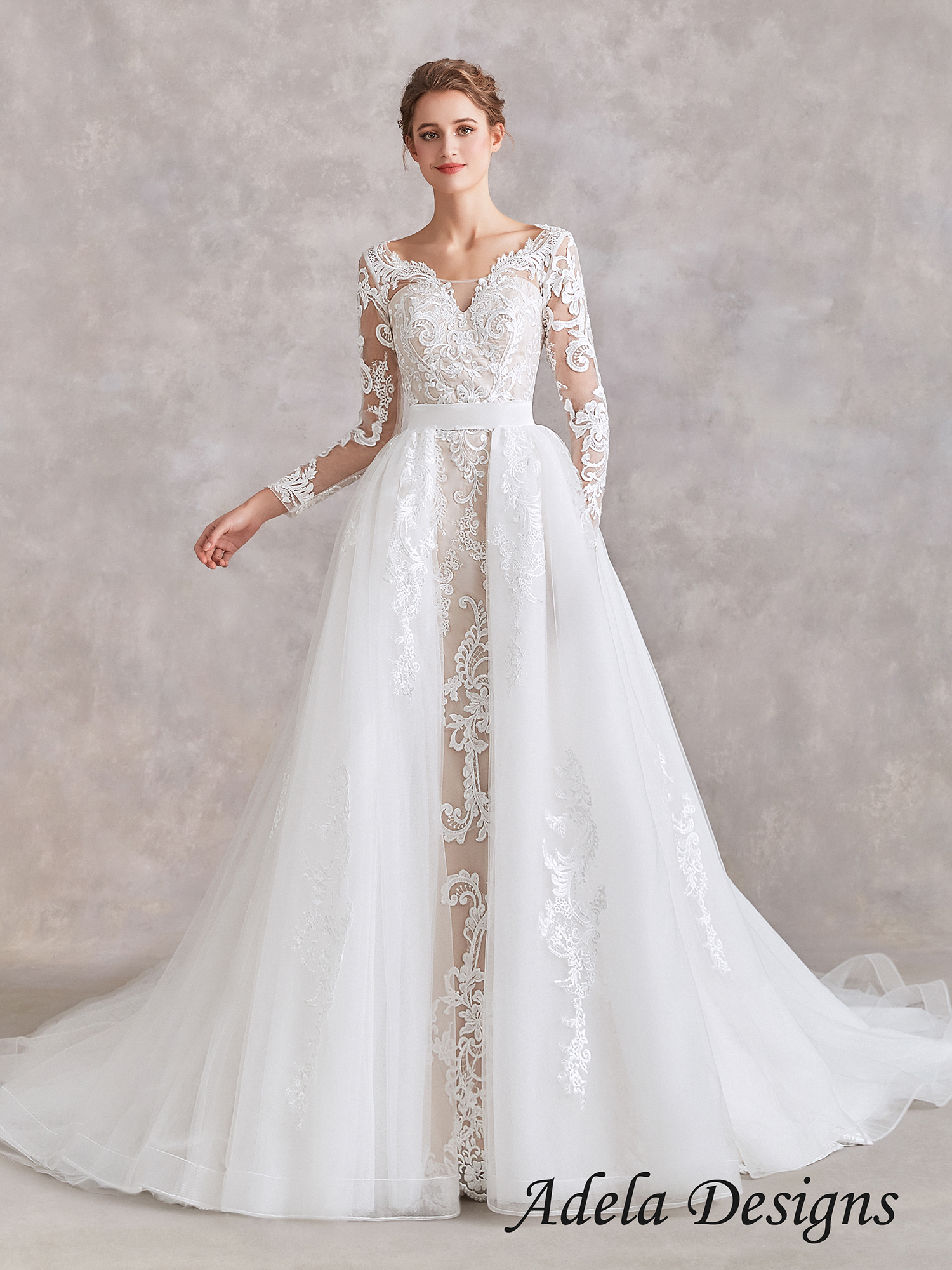 Detachable Train Wedding Dress Adela Designs