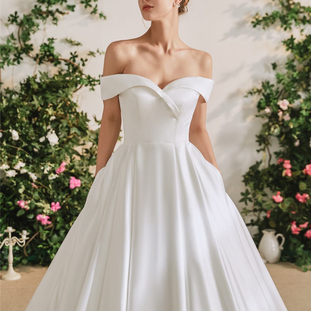 Off the Shoulder Ball Gown Satin Wedding Dress – Adela Designs
