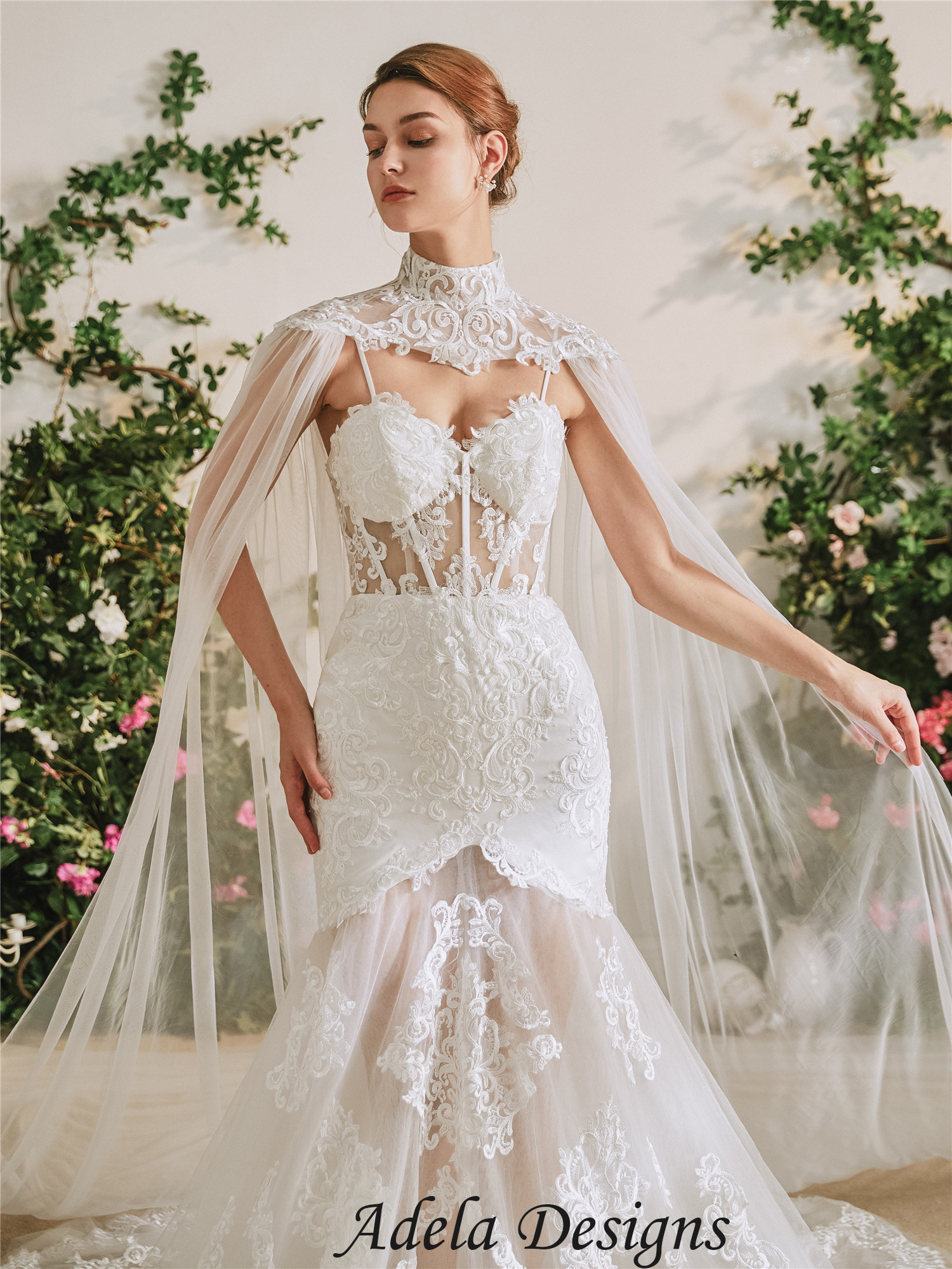 Mermaid Lace Wedding Dress With Cape Adela Designs