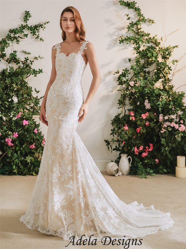 Lace Champagne Mermaid Wedding Dress With Straps – Adela Designs