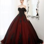 Black and Dark Red Ball Gown Gothic Wedding Dress – Adela Designs