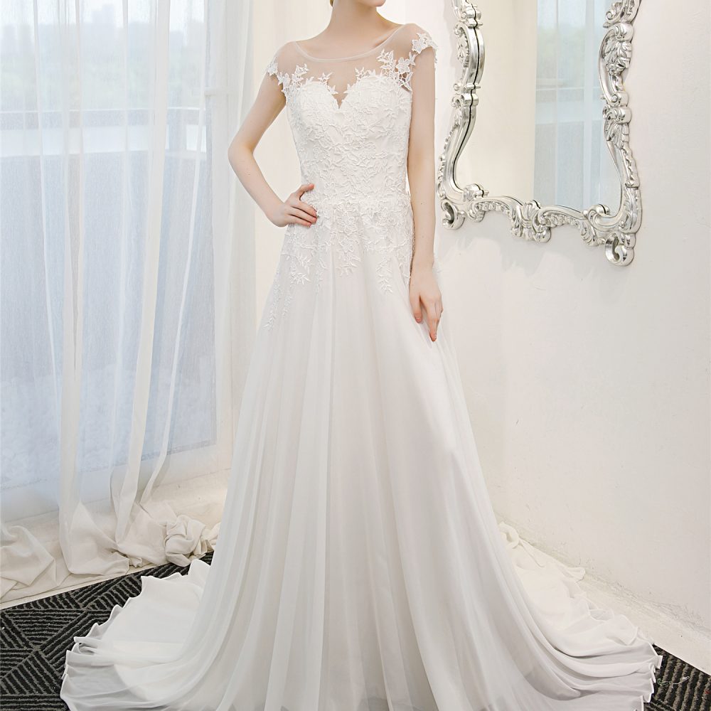 Boho Lace Chiffon Beach Wedding Dress – Adela Designs